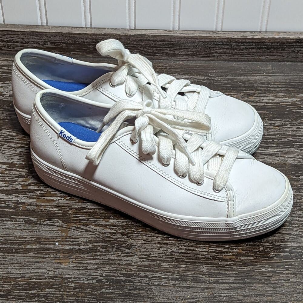 Keds Women's White Triple Kick Leather Upper Lace Up Platform Sneaker Size 6.5
